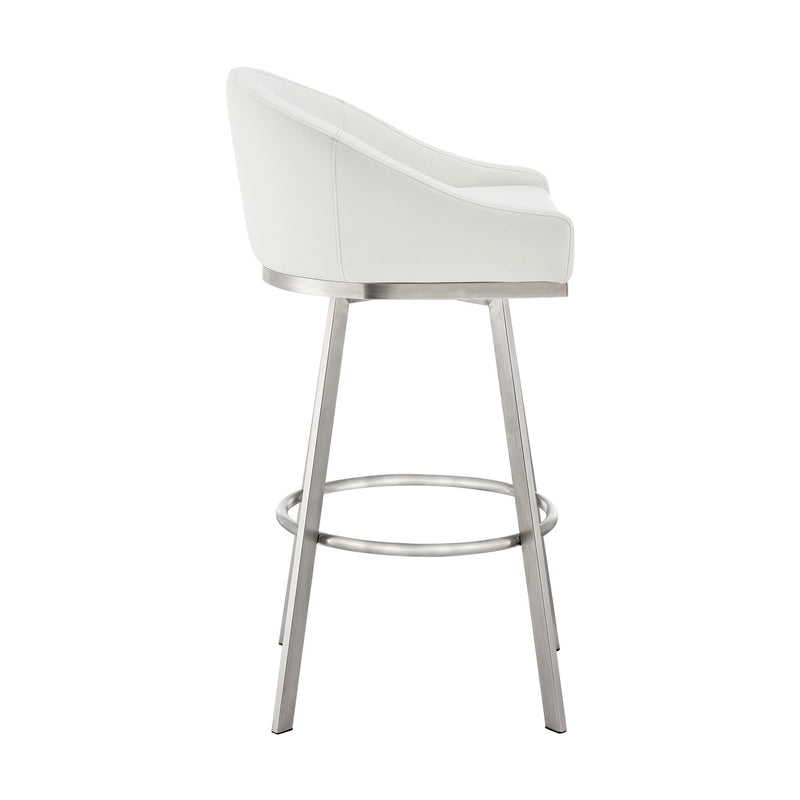 Eleanor 30" Swivel Bar Stool in Brushed Stainless Steel with White Faux Leather