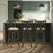 Elle 26 in. Dark Roast Counter Height Rubberwood Swivel Barstool with Grey Fabric Seat - Furniture City (CA)l