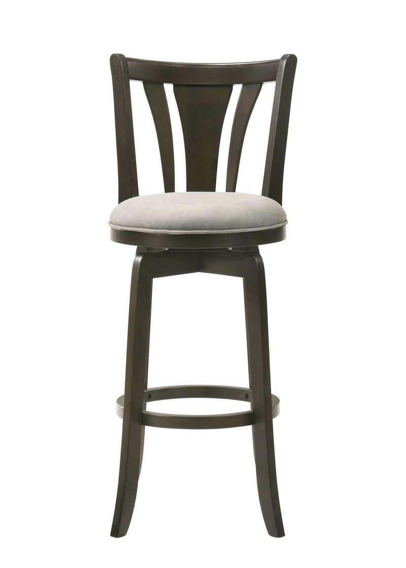 Elle 26 in. Dark Roast Counter Height Rubberwood Swivel Barstool with Grey Fabric Seat - Furniture City (CA)l