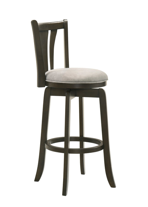 Elle 26 in. Dark Roast Counter Height Rubberwood Swivel Barstool with Grey Fabric Seat
