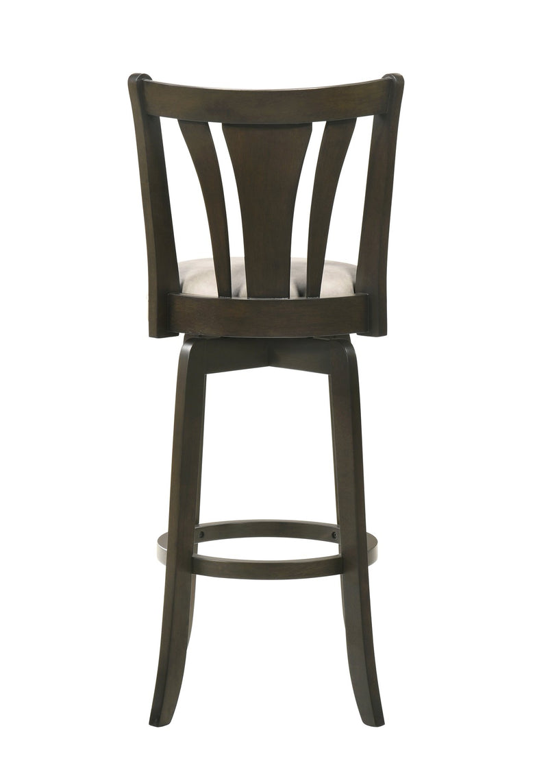 Elle 26 in. Dark Roast Counter Height Rubberwood Swivel Barstool with Grey Fabric Seat - Furniture City (CA)l