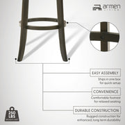 Elle 30 in. Dark Roast Bar Height Rubberwood Swivel Barstool with Grey Fabric Seat - Furniture City (CA)l