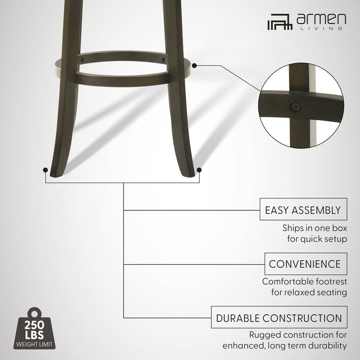 Elle 30 in. Dark Roast Bar Height Rubberwood Swivel Barstool with Grey Fabric Seat