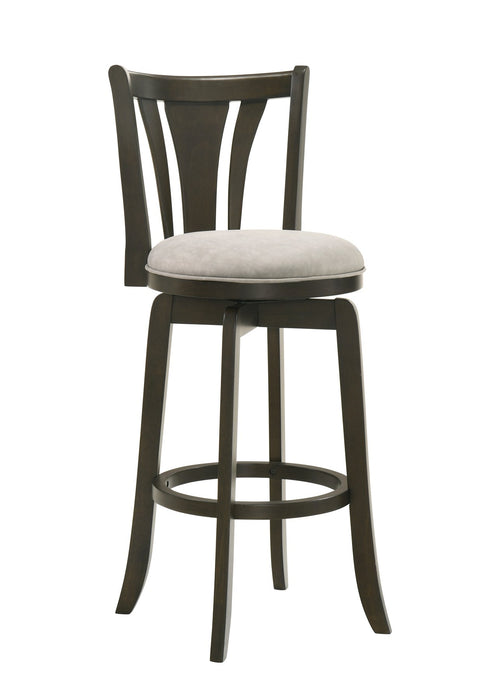 Elle 30 in. Dark Roast Bar Height Rubberwood Swivel Barstool with Grey Fabric Seat