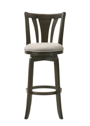Elle 30 in. Dark Roast Bar Height Rubberwood Swivel Barstool with Grey Fabric Seat - Furniture City (CA)l