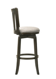 Elle 30 in. Dark Roast Bar Height Rubberwood Swivel Barstool with Grey Fabric Seat - Furniture City (CA)l
