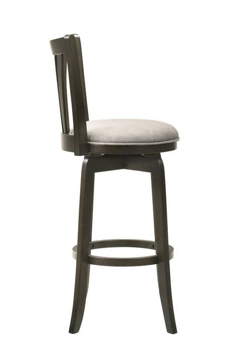 Elle 30 in. Dark Roast Bar Height Rubberwood Swivel Barstool with Grey Fabric Seat