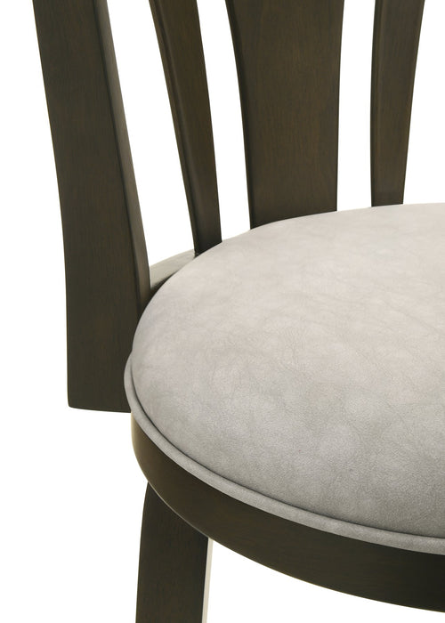 Elle 30 in. Dark Roast Bar Height Rubberwood Swivel Barstool with Grey Fabric Seat