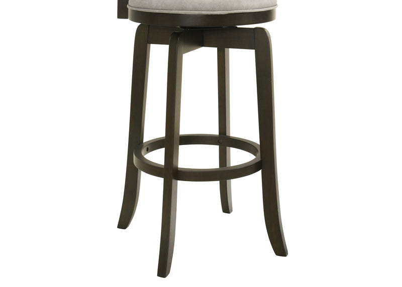 Elle 30 in. Dark Roast Bar Height Rubberwood Swivel Barstool with Grey Fabric Seat - Furniture City (CA)l