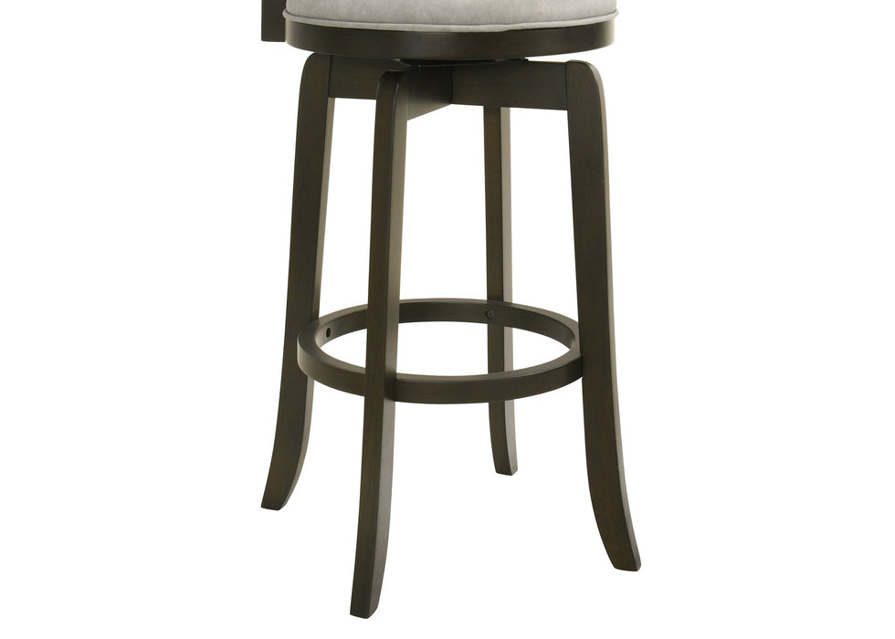 Elle 30 in. Dark Roast Bar Height Rubberwood Swivel Barstool with Grey Fabric Seat