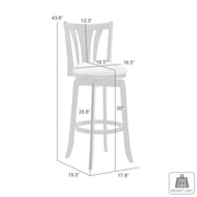 Elle 30 in. Dark Roast Bar Height Rubberwood Swivel Barstool with Grey Fabric Seat - Furniture City (CA)l