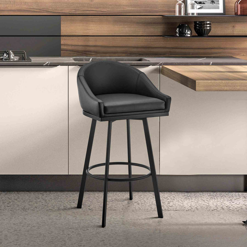 Eleanor Swivel Counter Stool in Black Metal with Black Faux Leather - Furniture City (CA)l