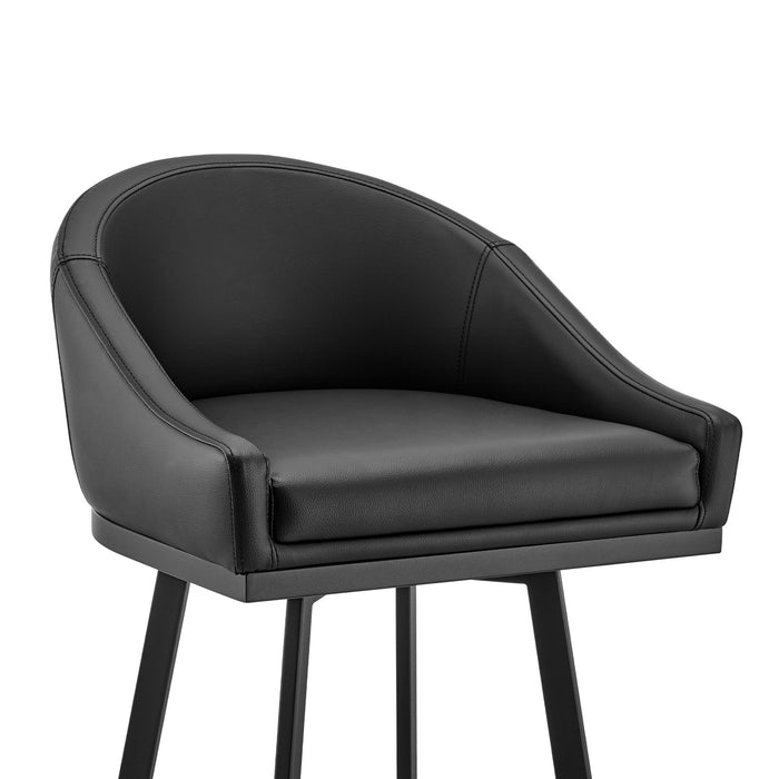 Eleanor Swivel Counter Stool in Black Metal with Black Faux Leather