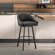Eleanor Swivel Bar Stool in Black Metal with Black Faux Leather - Furniture City (CA)l