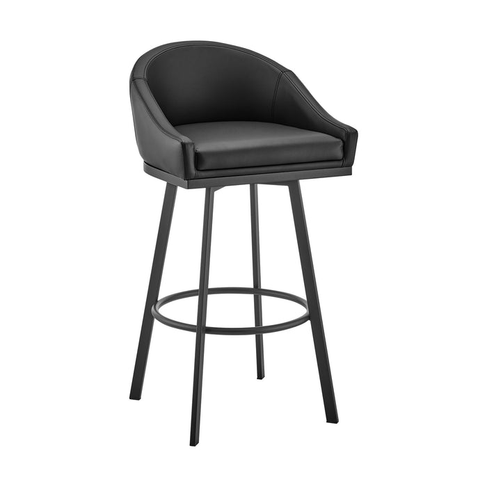 Eleanor Swivel Bar Stool in Black Metal with Black Faux Leather