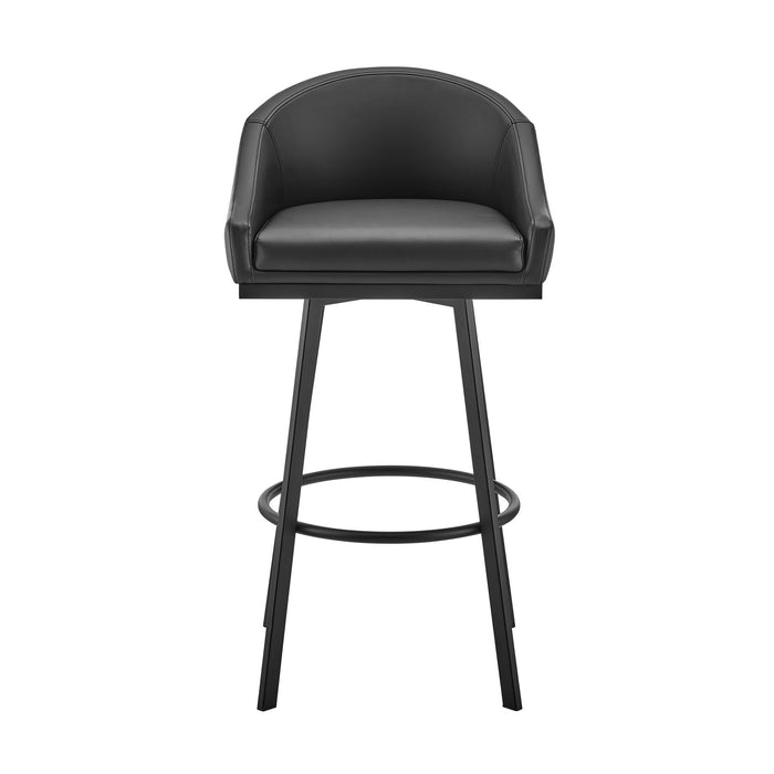 Eleanor Swivel Bar Stool in Black Metal with Black Faux Leather
