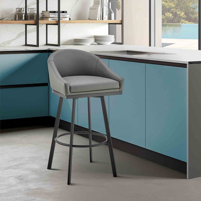Eleanor Swivel Counter Stool in Black Metal with Gray Faux Leather