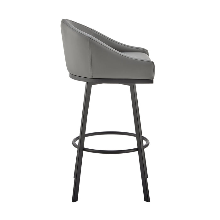 Eleanor Swivel Counter Stool in Black Metal with Gray Faux Leather