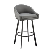 Eleanor Swivel Bar Stool in Black Metal with Gray Faux Leather - Furniture City (CA)l
