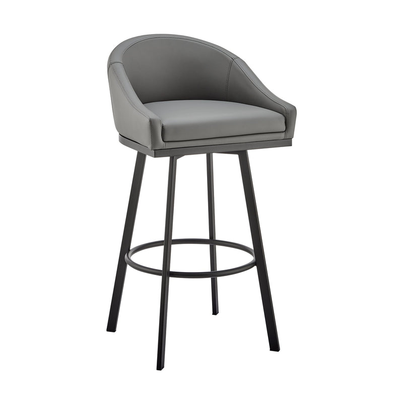Eleanor Swivel Bar Stool in Black Metal with Gray Faux Leather - Furniture City (CA)l