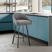 Eleanor Swivel Bar Stool in Black Metal with Gray Faux Leather - Furniture City (CA)l