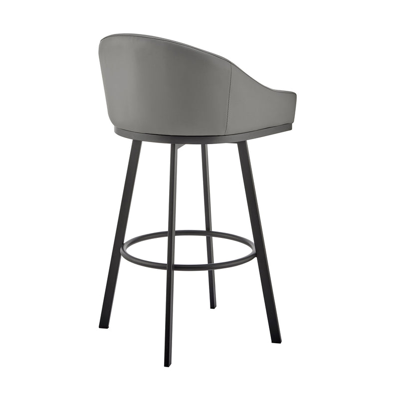 Eleanor Swivel Bar Stool in Black Metal with Gray Faux Leather - Furniture City (CA)l