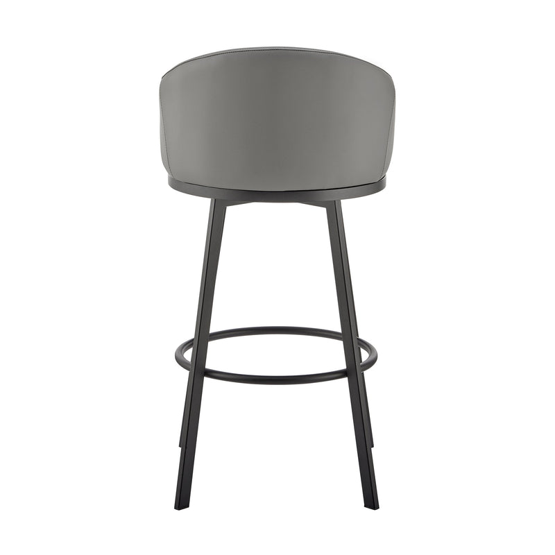 Eleanor Swivel Bar Stool in Black Metal with Gray Faux Leather - Furniture City (CA)l