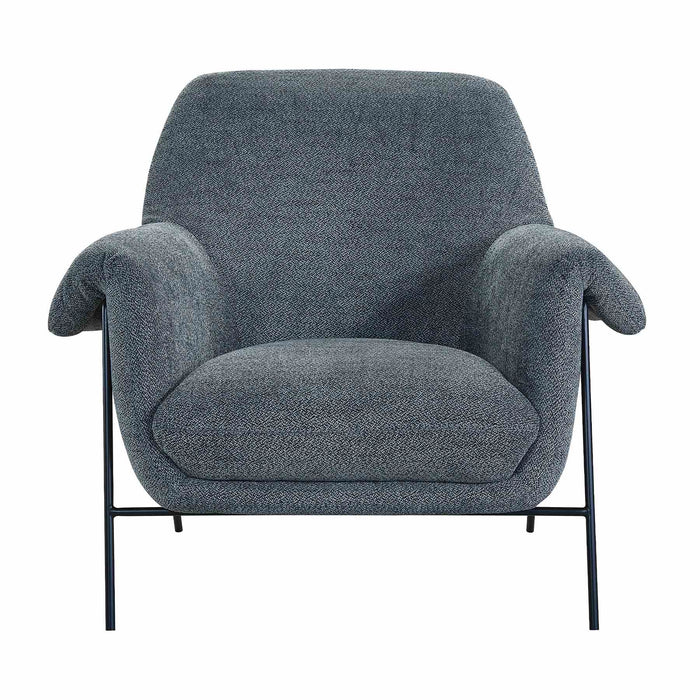 Elie Contemporary Accent Chair in Black Metal Finish and Pewter Fabric