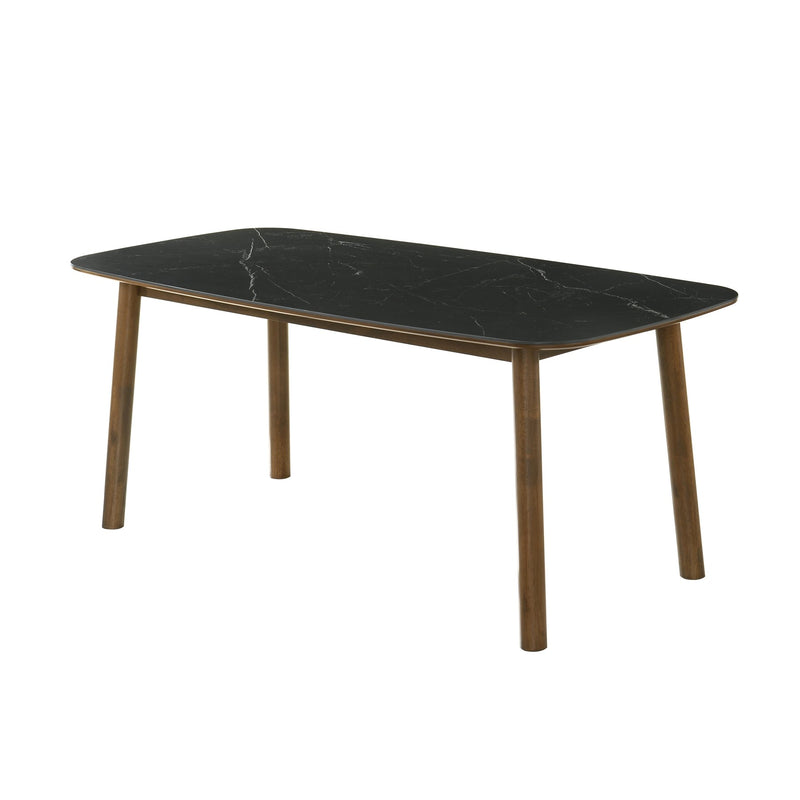 Emorie Mid-Century Modern 71 in. Rectangle Wood Dining Table in Walnut Finish with Sintered Stone Top  - Furniture City (CA)l