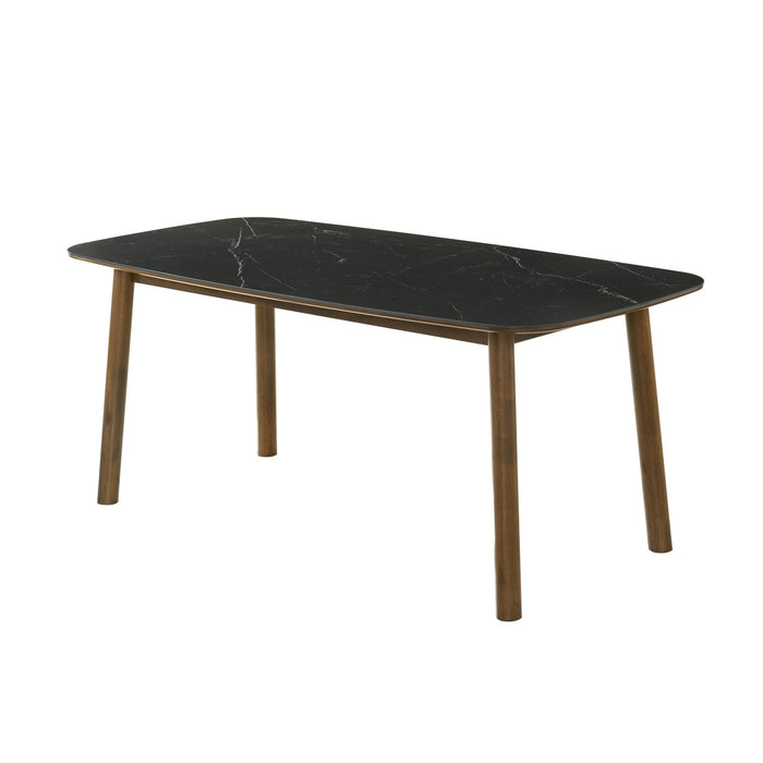 Emorie Mid-Century Modern 71 in. Rectangle Wood Dining Table in Walnut Finish with Sintered Stone Top 