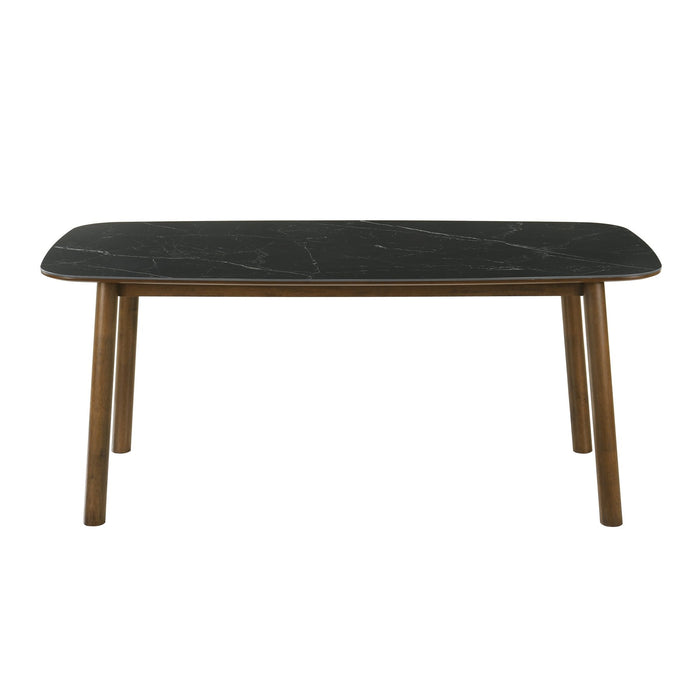 Emorie Mid-Century Modern 71 in. Rectangle Wood Dining Table in Walnut Finish with Sintered Stone Top 