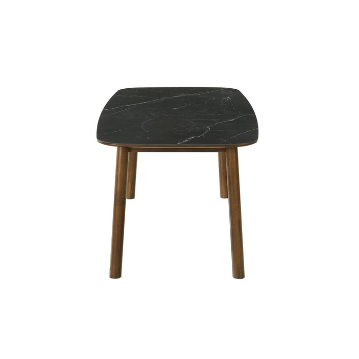 Emorie Mid-Century Modern 71 in. Rectangle Wood Dining Table in Walnut Finish with Sintered Stone Top 