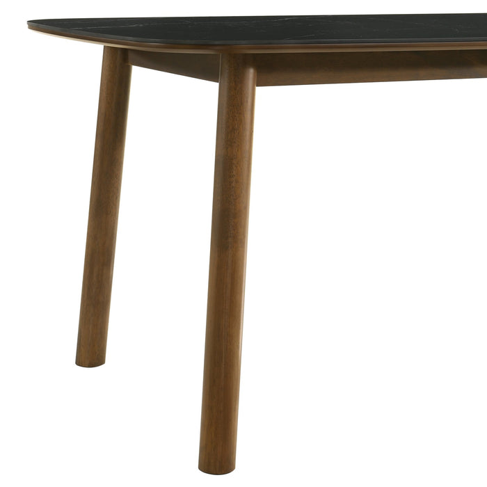 Emorie Mid-Century Modern 71 in. Rectangle Wood Dining Table in Walnut Finish with Sintered Stone Top 