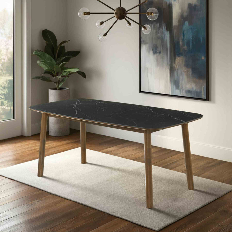Emorie Mid-Century Modern 71 in. Rectangle Wood Dining Table in Walnut Finish with Sintered Stone Top  - Furniture City (CA)l