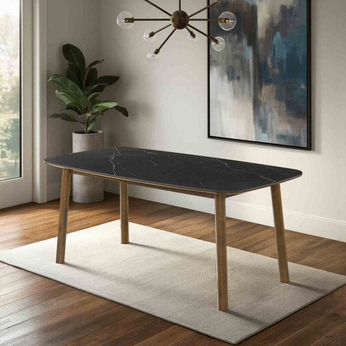 Emorie Mid-Century Modern 71 in. Rectangle Wood Dining Table in Walnut Finish with Sintered Stone Top 