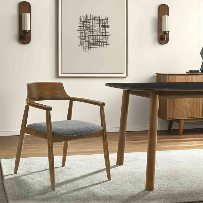 Emorie Mid-Century Modern Charcoal Upholstered Solid Wood Dining Chair in Walnut Finish  - Furniture City (CA)l