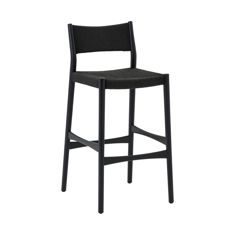 Erie Black Woven Paper Cord and Wood Counter Stool - Furniture City (CA)l