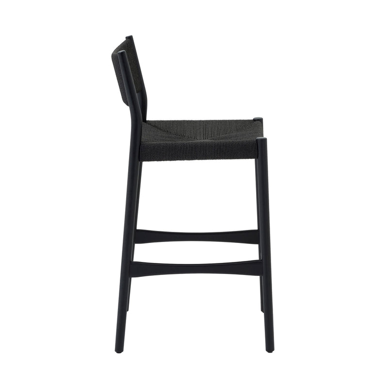Erie Black Woven Paper Cord and Wood Counter Stool - Furniture City (CA)l