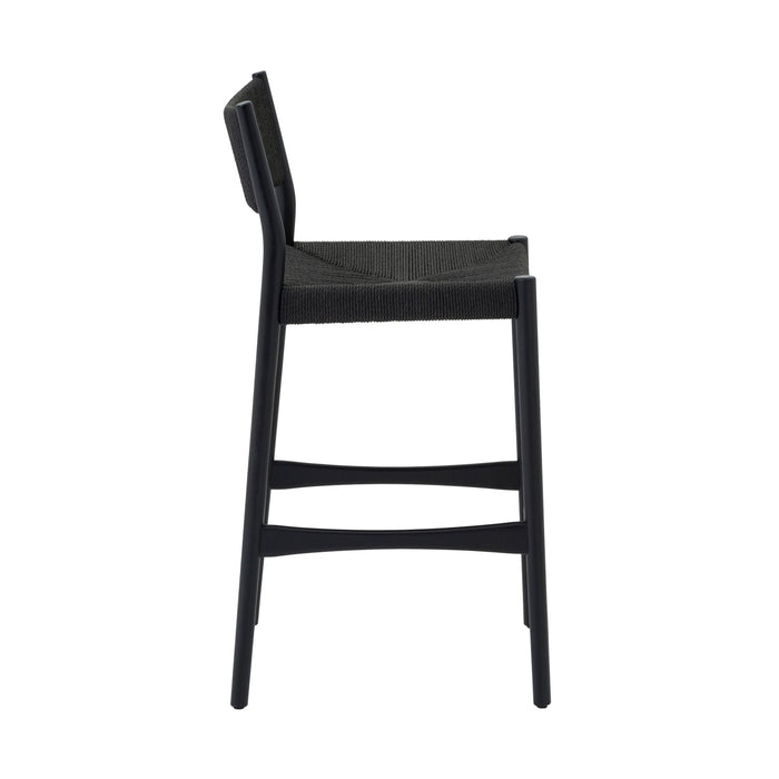 Erie Black Woven Paper Cord and Wood Counter Stool