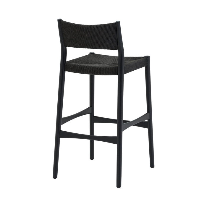 Erie Black Woven Paper Cord and Wood Counter Stool