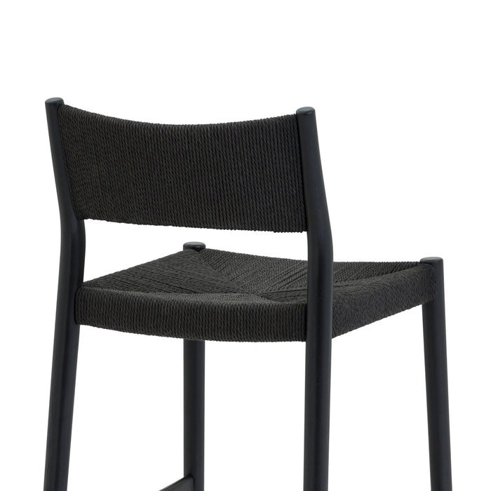 Erie Black Woven Paper Cord and Wood Counter Stool