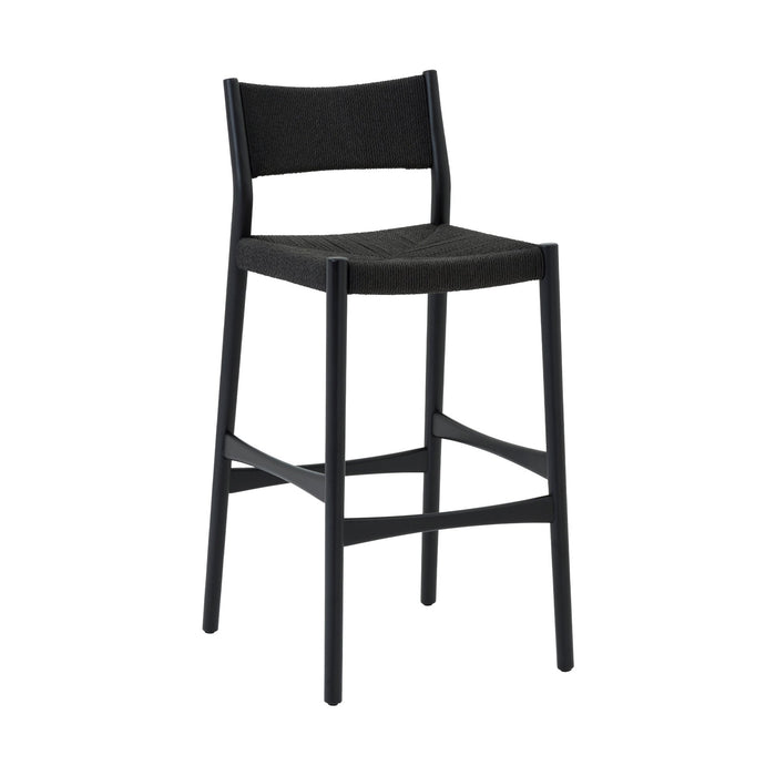 Erie Black Woven Paper Cord and Wood Bar Stool