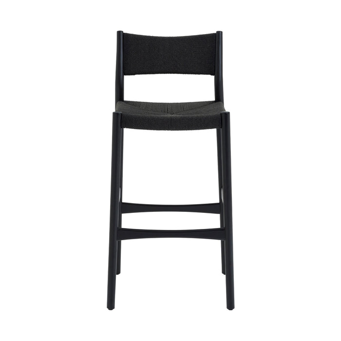 Erie Black Woven Paper Cord and Wood Bar Stool