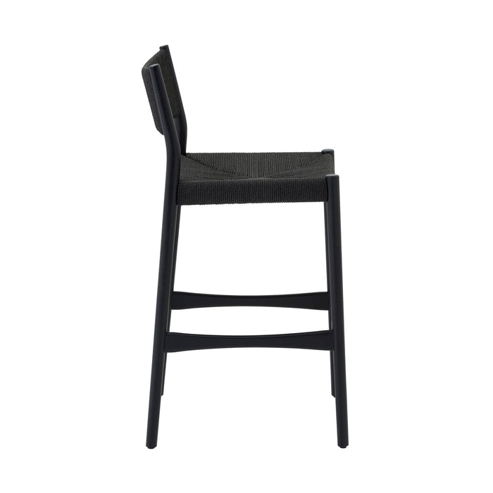 Erie Black Woven Paper Cord and Wood Bar Stool