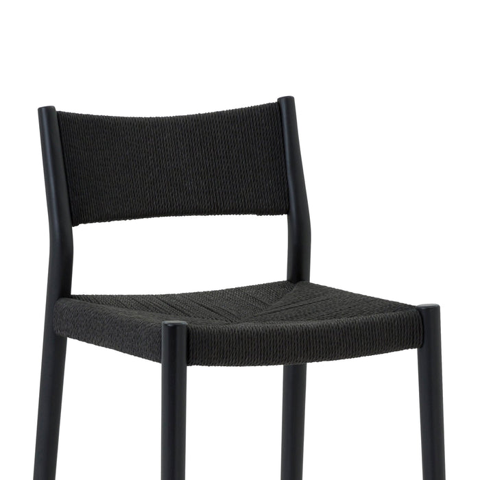 Erie Black Woven Paper Cord and Wood Bar Stool