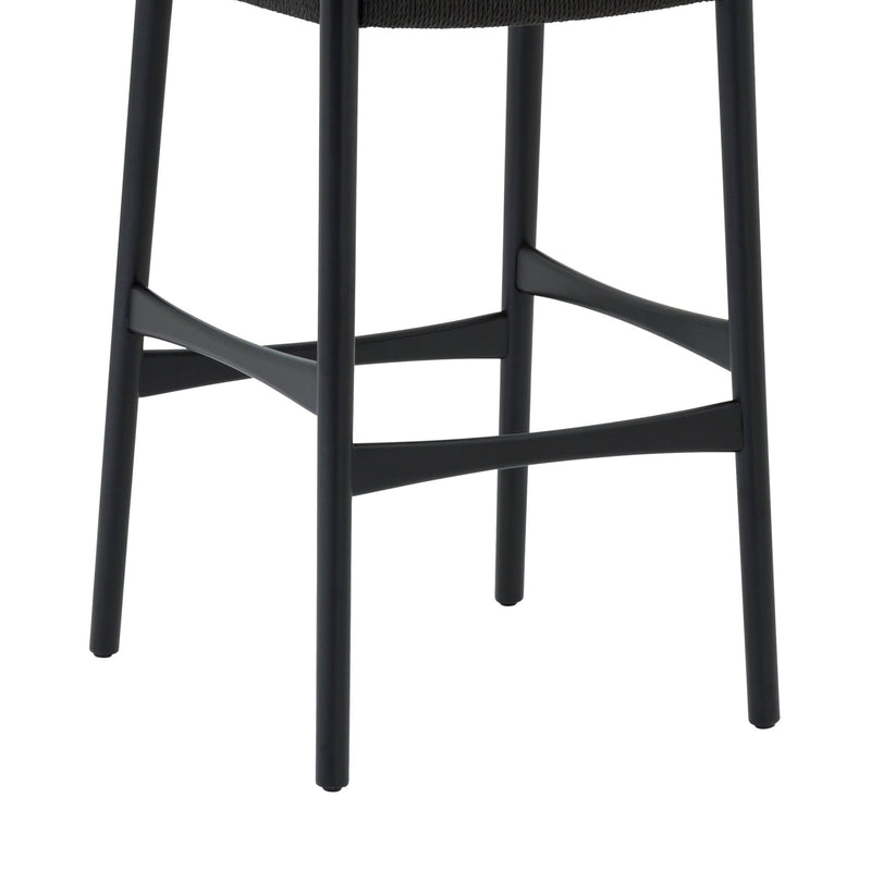 Erie Black Woven Paper Cord and Wood Bar Stool - Furniture City (CA)l