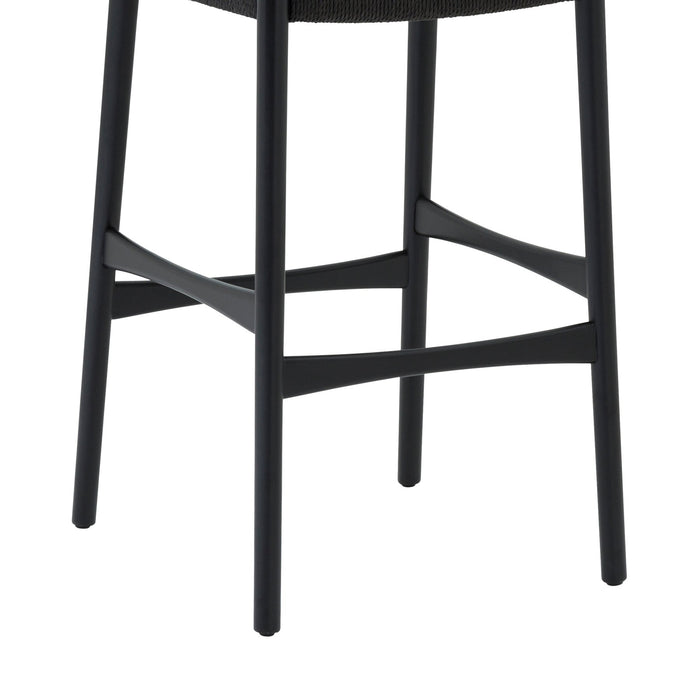 Erie Black Woven Paper Cord and Wood Bar Stool