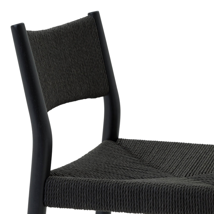 Erie Black Woven Paper Cord and Wood Bar Stool