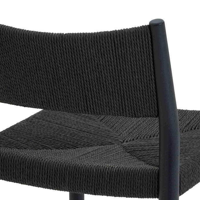 Erie Black Woven Paper Cord and Wood Bar Stool