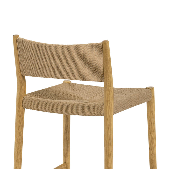 Erie Woven Paper Cord and Oak Wood Counter Stool
